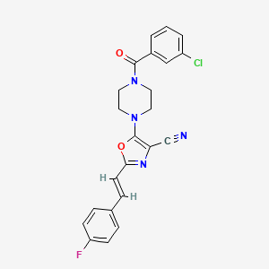 (E)-5-(4-(3-chlorobenzoyl)piperazin-1-yl)-2-(4-fluorostyryl)oxazole-4-carbonitrile