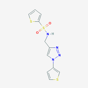 molecular formula C11H10N4O2S3 B2415735 N-((1-(thiophen-3-yl)-1H-1,2,3-triazol-4-yl)methyl)thiophene-2-sulfonamide CAS No. 2034312-78-0