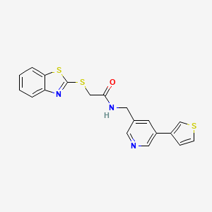 molecular formula C19H15N3OS3 B2415738 2-(benzo[d]thiazol-2-ylthio)-N-((5-(thiophen-3-yl)pyridin-3-yl)methyl)acetamide CAS No. 1795445-25-8