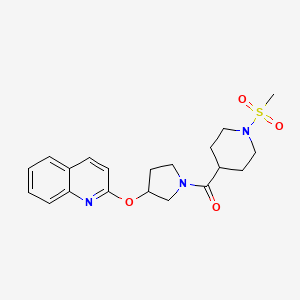 molecular formula C20H25N3O4S B2415739 (1-(Methylsulfonyl)piperidin-4-yl)(3-(quinolin-2-yloxy)pyrrolidin-1-yl)methanone CAS No. 2034319-56-5
