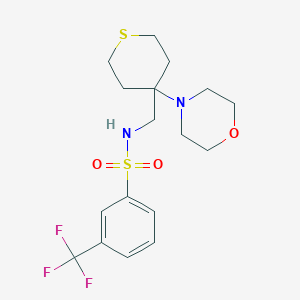molecular formula C17H23F3N2O3S2 B2415759 N-[(4-Morpholin-4-ylthian-4-yl)methyl]-3-(trifluoromethyl)benzenesulfonamide CAS No. 2380088-20-8