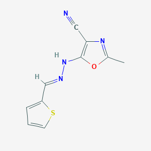 molecular formula C10H8N4OS B2415762 (E)-2-methyl-5-(2-(thiophen-2-ylmethylene)hydrazinyl)oxazole-4-carbonitrile CAS No. 620586-29-0