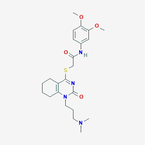 molecular formula C23H32N4O4S B2415766 N-(3,4-二甲氧基苯基)-2-((1-(3-(二甲氨基)丙基)-2-氧代-1,2,5,6,7,8-六氢喹唑啉-4-基)硫代)乙酰胺 CAS No. 941920-78-1