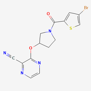 molecular formula C14H11BrN4O2S B2415770 3-((1-(4-Bromothiophene-2-carbonyl)pyrrolidin-3-yl)oxy)pyrazine-2-carbonitrile CAS No. 2034561-80-1
