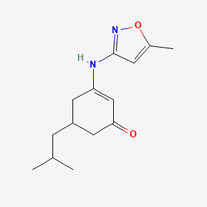 molecular formula C14H20N2O2 B2415774 3-[(5-Methyl-1,2-oxazol-3-yl)amino]-5-(2-methylpropyl)cyclohex-2-en-1-one CAS No. 1024126-30-4