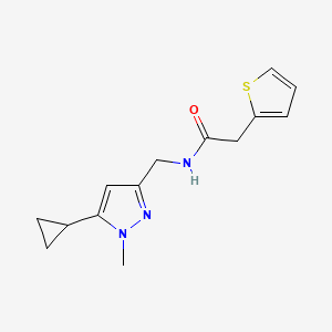 molecular formula C14H17N3OS B2415779 N-((5-cyclopropyl-1-methyl-1H-pyrazol-3-yl)methyl)-2-(thiophen-2-yl)acetamide CAS No. 1448063-84-0