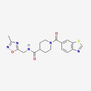 molecular formula C18H19N5O3S B2415846 1-(benzo[d]thiazole-6-carbonyl)-N-((3-methyl-1,2,4-oxadiazol-5-yl)methyl)piperidine-4-carboxamide CAS No. 1334376-22-5