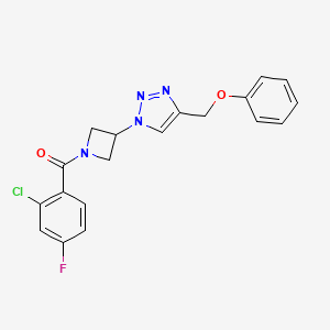 molecular formula C19H16ClFN4O2 B2415856 (2-chloro-4-fluorophenyl)(3-(4-(phenoxymethyl)-1H-1,2,3-triazol-1-yl)azetidin-1-yl)methanone CAS No. 2034401-73-3