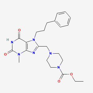 molecular formula C23H30N6O4 B2415861 ethyl 4-{[3-methyl-2,6-dioxo-7-(3-phenylpropyl)-2,3,6,7-tetrahydro-1H-purin-8-yl]methyl}piperazine-1-carboxylate CAS No. 862979-72-4
