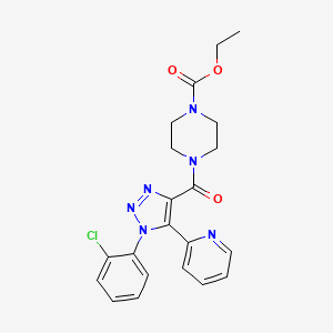 molecular formula C21H21ClN6O3 B2415863 ethyl 4-{[1-(2-chlorophenyl)-5-pyridin-2-yl-1H-1,2,3-triazol-4-yl]carbonyl}piperazine-1-carboxylate CAS No. 1396764-75-2