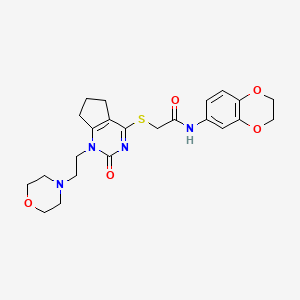 molecular formula C23H28N4O5S B2415864 N-(2,3-dihydro-1,4-benzodioxin-6-yl)-2-({1-[2-(morpholin-4-yl)ethyl]-2-oxo-1H,2H,5H,6H,7H-cyclopenta[d]pyrimidin-4-yl}sulfanyl)acetamide CAS No. 922614-74-2