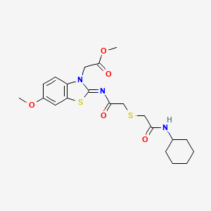 Methyl 2-[2-[2-[2-(cyclohexylamino)-2-oxoethyl]sulfanylacetyl]imino-6-methoxy-1,3-benzothiazol-3-yl]acetate