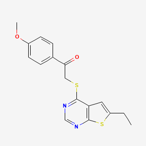 molecular formula C17H16N2O2S2 B2415961 2-((6-Ethylthieno[2,3-d]pyrimidin-4-yl)thio)-1-(4-methoxyphenyl)ethanone CAS No. 421578-39-4
