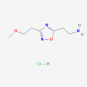 molecular formula C7H14ClN3O2 B2415974 2-(3-(2-Methoxyethyl)-1,2,4-oxadiazol-5-yl)ethanamine hydrochloride CAS No. 1573547-85-9