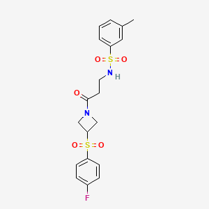 N-(3-(3-((4-fluorophenyl)sulfonyl)azetidin-1-yl)-3-oxopropyl)-3-methylbenzenesulfonamide