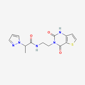 molecular formula C14H15N5O3S B2415987 N-(2-(2,4-dioxo-1,2-dihydrothieno[3,2-d]pyrimidin-3(4H)-yl)ethyl)-2-(1H-pyrazol-1-yl)propanamide CAS No. 2034350-00-8