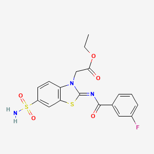 molecular formula C18H16FN3O5S2 B2415988 Ethyl 2-[2-(3-fluorobenzoyl)imino-6-sulfamoyl-1,3-benzothiazol-3-yl]acetate CAS No. 865247-55-8