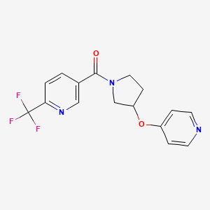 molecular formula C16H14F3N3O2 B2415990 (3-(Pyridin-4-yloxy)pyrrolidin-1-yl)(6-(trifluoromethyl)pyridin-3-yl)methanone CAS No. 2034249-88-0