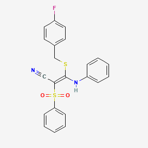 molecular formula C22H17FN2O2S2 B2415998 (2E)-3-anilino-3-[(4-fluorobenzyl)thio]-2-(phenylsulfonyl)acrylonitrile CAS No. 866347-06-0
