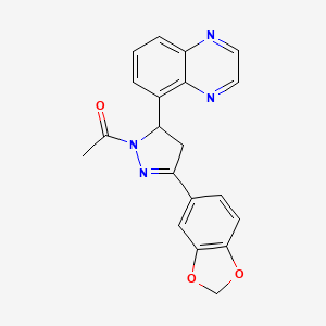 molecular formula C20H16N4O3 B2416042 1-(3-(benzo[d][1,3]dioxol-5-yl)-5-(quinoxalin-5-yl)-4,5-dihydro-1H-pyrazol-1-yl)ethanone CAS No. 946378-93-4
