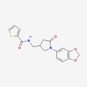 molecular formula C17H16N2O4S B2416045 N-((1-(苯并[d][1,3]二氧杂环-5-基)-5-氧代吡咯烷-3-基)甲基)噻吩-2-甲酰胺 CAS No. 954624-59-0