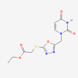 molecular formula C11H12N4O5S B2416048 ethyl 2-((5-((2,4-dioxo-3,4-dihydropyrimidin-1(2H)-yl)methyl)-1,3,4-oxadiazol-2-yl)thio)acetate CAS No. 1091394-08-9