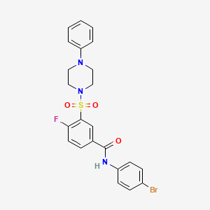 molecular formula C23H21BrFN3O3S B2416049 N-(4-bromophenyl)-4-fluoro-3-(4-phenylpiperazin-1-yl)sulfonylbenzamide CAS No. 422545-21-9