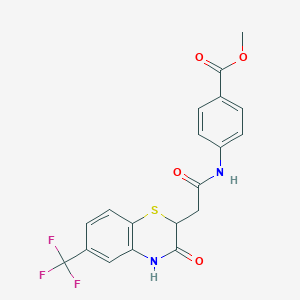 molecular formula C19H15F3N2O4S B2416057 methyl 4-[[2-[3-oxo-6-(trifluoromethyl)-4H-1,4-benzothiazin-2-yl]acetyl]amino]benzoate CAS No. 385787-07-5