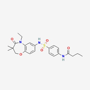molecular formula C23H29N3O5S B2416063 N-(4-(N-(5-ethyl-3,3-dimethyl-4-oxo-2,3,4,5-tetrahydrobenzo[b][1,4]oxazepin-7-yl)sulfamoyl)phenyl)butyramide CAS No. 922077-41-6