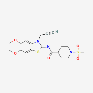 (E)-1-(methylsulfonyl)-N-(3-(prop-2-yn-1-yl)-6,7-dihydro-[1,4]dioxino[2',3':4,5]benzo[1,2-d]thiazol-2(3H)-ylidene)piperidine-4-carboxamide