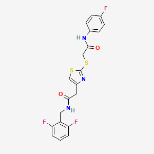 molecular formula C20H16F3N3O2S2 B2416130 N-(2,6-difluorobenzyl)-2-(2-((2-((4-fluorophenyl)amino)-2-oxoethyl)thio)thiazol-4-yl)acetamide CAS No. 941921-82-0