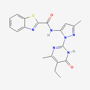 molecular formula C19H18N6O2S B2416133 N-(1-(5-ethyl-4-methyl-6-oxo-1,6-dihydropyrimidin-2-yl)-3-methyl-1H-pyrazol-5-yl)benzo[d]thiazole-2-carboxamide CAS No. 1209112-17-3