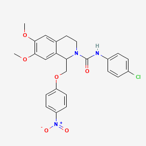 molecular formula C25H24ClN3O6 B2416182 N-(4-chlorophenyl)-6,7-dimethoxy-1-((4-nitrophenoxy)methyl)-3,4-dihydroisoquinoline-2(1H)-carboxamide CAS No. 449766-16-9