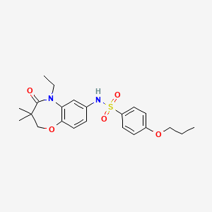 molecular formula C22H28N2O5S B2416183 N-(5-ethyl-3,3-dimethyl-4-oxo-2,3,4,5-tetrahydrobenzo[b][1,4]oxazepin-7-yl)-4-propoxybenzenesulfonamide CAS No. 921909-50-4