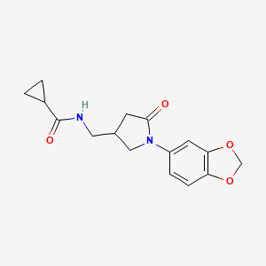 molecular formula C16H18N2O4 B2416217 N-((1-(benzo[d][1,3]dioxol-5-yl)-5-oxopyrrolidin-3-yl)methyl)cyclopropanecarboxamide CAS No. 955227-49-3