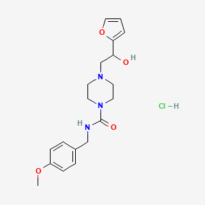molecular formula C19H26ClN3O4 B2416388 4-(2-(furan-2-yl)-2-hydroxyethyl)-N-(4-methoxybenzyl)piperazine-1-carboxamide hydrochloride CAS No. 1396748-81-4