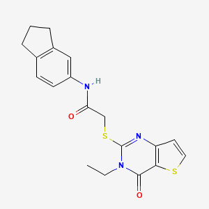 molecular formula C19H19N3O2S2 B2416521 N-(2,3-dihydro-1H-inden-5-yl)-2-({3-ethyl-4-oxo-3H,4H-thieno[3,2-d]pyrimidin-2-yl}sulfanyl)acetamide CAS No. 1252818-39-5