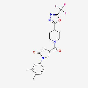 1-(3,4-Dimethylphenyl)-4-(4-(5-(trifluoromethyl)-1,3,4-oxadiazol-2-yl)piperidine-1-carbonyl)pyrrolidin-2-one