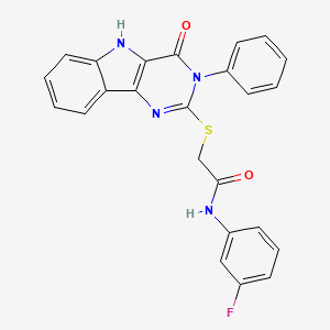 molecular formula C24H17FN4O2S B2416565 N-(3-fluorophenyl)-2-({4-oxo-3-phenyl-3H,4H,5H-pyrimido[5,4-b]indol-2-yl}sulfanyl)acetamide CAS No. 536703-86-3