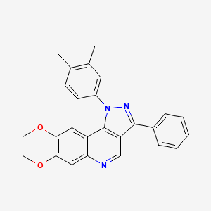 molecular formula C26H21N3O2 B2416601 1-(3,4-dimethylphenyl)-3-phenyl-8,9-dihydro-1H-[1,4]dioxino[2,3-g]pyrazolo[4,3-c]quinoline CAS No. 901264-97-9