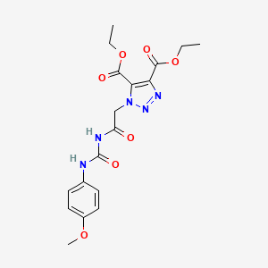 molecular formula C18H21N5O7 B2416742 diethyl 1-[2-({[(4-methoxyphenyl)amino]carbonyl}amino)-2-oxoethyl]-1H-1,2,3-triazole-4,5-dicarboxylate CAS No. 1291861-72-7
