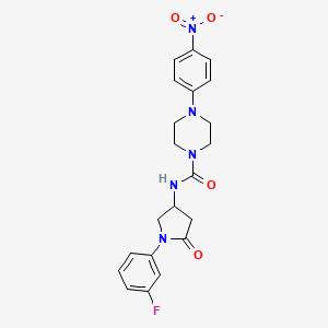 molecular formula C21H22FN5O4 B2416795 N-[1-(3-fluorophenyl)-5-oxopyrrolidin-3-yl]-4-(4-nitrophenyl)piperazine-1-carboxamide CAS No. 887466-14-0
