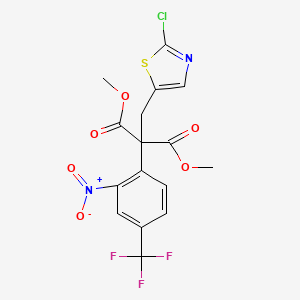 molecular formula C16H12ClF3N2O6S B2416852 Dimethyl 2-[(2-chloro-1,3-thiazol-5-yl)methyl]-2-[2-nitro-4-(trifluoromethyl)phenyl]malonate CAS No. 861209-82-7