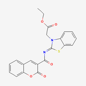 molecular formula C21H16N2O5S B2416855 Ethyl 2-[2-(2-oxochromene-3-carbonyl)imino-1,3-benzothiazol-3-yl]acetate CAS No. 865246-99-7