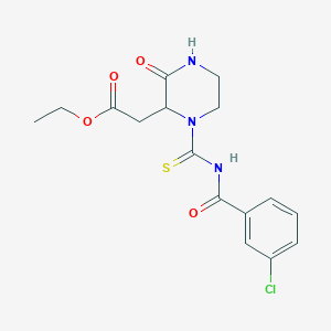 molecular formula C16H18ClN3O4S B2416856 ETHYL 2-(1-{[(3-CHLOROPHENYL)FORMAMIDO]METHANETHIOYL}-3-OXOPIPERAZIN-2-YL)ACETATE CAS No. 1008070-91-4