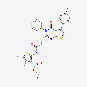 B2416918 Ethyl 4,5-dimethyl-2-(2-((4-oxo-3-phenyl-5-(p-tolyl)-3,4-dihydrothieno[2,3-d]pyrimidin-2-yl)thio)acetamido)thiophene-3-carboxylate CAS No. 500112-88-9