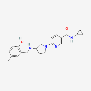 molecular formula C21H26N4O2 B2416950 N-cyclopropyl-6-(3-{[(2-hydroxy-5-methylphenyl)methyl]amino}pyrrolidin-1-yl)pyridine-3-carboxamide CAS No. 1251563-45-7
