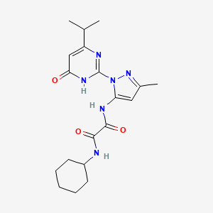 molecular formula C19H26N6O3 B2417006 N1-cyclohexyl-N2-(1-(4-isopropyl-6-oxo-1,6-dihydropyrimidin-2-yl)-3-methyl-1H-pyrazol-5-yl)oxalamide CAS No. 1013890-78-2