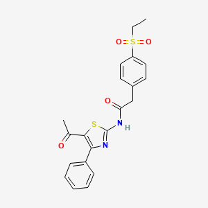 molecular formula C21H20N2O4S2 B2417056 N-(5-acetyl-4-phenyl-1,3-thiazol-2-yl)-2-[4-(ethanesulfonyl)phenyl]acetamide CAS No. 941931-52-8