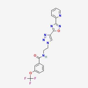 molecular formula C19H14F3N7O3 B2417127 N-(2-(4-(3-(pyridin-2-yl)-1,2,4-oxadiazol-5-yl)-1H-1,2,3-triazol-1-yl)ethyl)-3-(trifluoromethoxy)benzamide CAS No. 2034478-57-2